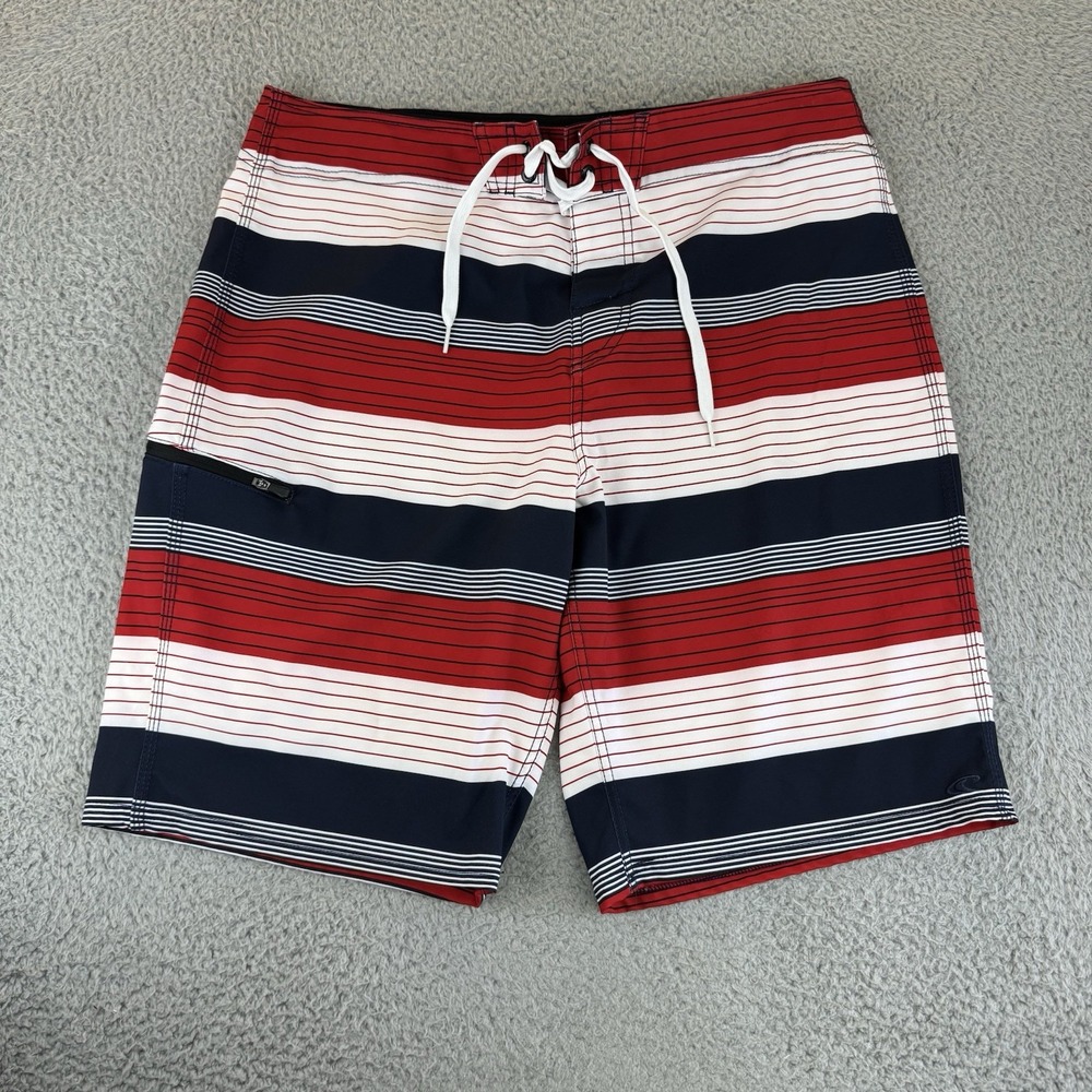 O'neill Board shorts Men's Size 34 Swim trunks suit surf Red White Blue Stripe